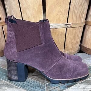 Sorel Addington Chelsea Burgundy Suede Chunky Heel Ankle Boots Womens Size 10